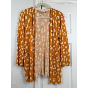 Daniel Rainn Leopard Cardigan Mustard Cream Open Front Lightweight Medium